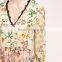 Western spring peasant girls v lace neckline long sleeve floral chiffon ruffle garden dress