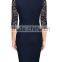 Women's Deep-V Neck Ruffles Floral Lace Fitted Retro Evening Pencil Dress