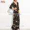 Long Sleeve Black V Neck Florals Wrap Maxi Dress Sexy Slit Maxi Dress Summer