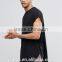 Men fashion plain crew neck curved front hem super oversized black tee shirts / t-shirt custom