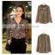 2015 Women Blouse Leopard Print Shirt Long sleeve V -Neck Top Loose Blouses Plus Size Chiffon Shirt