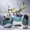Modern New Chinese Green Ink Design Handmade White Ceramic Flower Vases for Porcelain home decor