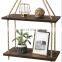 2 Tier Jute Rope Organizer Rack Floating Shelf Wall Swing Storage Shelves Wood Wall Hanging Shelf