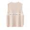 Custom Women's Solid Color Crew Neck Vest Single Breasted Knitted Woolen Casual Embroidered Button Cashmere Sleeveless Tops