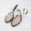 Silver Plated Natural Pearl & Natural Rose Quartz With Black Diamonds CZ Pave on Edged Quality Choice