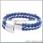 Ocean blue genuine leather woven bangle bracelet with silver clasp 2016