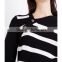 Wholesale Women Front-exposed button Asymmetric Neck Long Sleeves Waffle Knit Striped Cashmere and Cotton Jumper(DQE0182T)