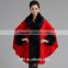 2016 women's wrap beige black pashmina wool knitted fake cashmere shawl with fur trim collar faux fox fur high quality capes
