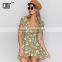 Wrap over short sleeved sexy women dresses ladies tie cuff floral casual dress