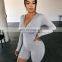 Hot selling Women's half Zip up  V-neck  Long-sleeved cotton Bodycon Bodysuit