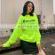 Spring women fashion reflective lime color long sleeve with words print female casual sweatshirt hoodies