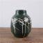 Dark Green Hand Carve Irregular Line Creative Ceramic Flower Vase Pot For Plant Decor