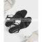 Women high fashion black color design lazy buckle closure ankle strap clear wedge  heels sandals shoes