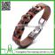 Leather Rope Wrist Bracelet Alloy Charm Clasp and Wood Beads Braided Genuine Leather Cuff Bracelet