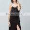 Custom Slit With Buckle Women Black Faux Suede Wrap Skirt