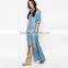 2016 Spring Fashion Long Sleeve Shirt Dress Denim Long Dress Slit Side Design DME-8070