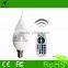 E14 color changing crystal RGB led light bulb with RF remote control(433.92MHz)