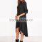 Black Cowl Neck High Low Swing Dress 95% Rayon 5% Spandex Long Sleeve Lady Fashion Daily Tee Dress Custom