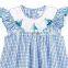 Children Boutique Cotton Frocks Designs Baby Blue Boat Smocked Dress Summer Kids Clothing