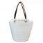 White Button Design Handle Simple Straw Beach Bag