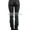 Winter autumn women sexy club high waist draped hem pants PU Leather fashion active wear elegant sequined long trousers