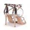 Women attractive golden color design high stiletto heels multi cross strap with ankle strap sandals shoes
