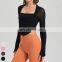 Breathable Running Tops Square Collar Sexy Sports T shirt Long Sleeve Thumb Hole Design Yoga Top With Fixed Padded For Women