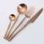 Set of 4 Pieces Matte Pink Gold Colored Stainless Steel Tableware Sets Small Waist Delicate Cutlery Knife Spoon Fork Set Dinnerware