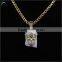 Fashion 14k gold cuban chain micro pave cz jesus pendant necklace