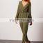 latest spring long flounced sleeve v-neck one piece jumpsuit soft long women jumpsuit