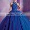 Classic Western style Royal Blue Halter Ball gown dress patterns quinceanera Dresses CYQ-007