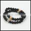 Natural Black Agate Round Stone Beads Men Bracelet Charm Silver/Gold Plated Skull Head Women Bracelets