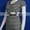 V neck yarn dyed stripes body woman t-shirt
