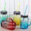 Hot selling products of glass drink pump lid 480ml colorful glass mason jar with handles wholesale