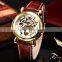 Elegant Leather Band Skeleton Dial Mechanical Mens Watch