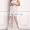 Round Neckline Off White Floral Applique Lace Maxi Dress Evening Dresses HSD5241