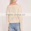 Plain White Ladies Sweater Knitwear Pullover Drop Shoulder Ladder Shoulder Distressed Crop Jumper Women