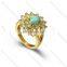 Gold plated blue stone ring big flower jewelry stainless steel