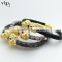 Fashion Jewelry, Double Lion Bracelet, Genuine Stingray Leather Bracelet, 18k Gold Lion Head Bracelet