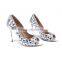 Stylish Open Toe Footwear Safety Metal Heels, Custom Low Heel Silver Crystal Wedding Shoes