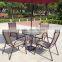 All Weather Proof Coffee Brown 5 piece Outdoor Garden Balcony Aluminum Sling Patio Furniture Round Glass Dining Table Chair Set