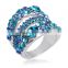 Blue Sapphire Austrian Crystal 18k White Gold GP Lips Ring