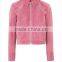 Factory Customized Fashion 2015 Autumn Pink Faux Leather Women's Jackets Clothing Coats