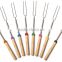 2016 Premium Marshmallow Roasting Sticks Set of 8pcs and 8 bamboo Skewers & Hot Dog Fork 32 Inch Rotating & Telescoping