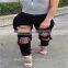 2016 Women Pants Ladies Casual White and Black With Waist-length Ripped Distressed Female Jeans