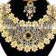 Beautiful Floral Designer White Color Gold Plated Kundan Zerconic Necklace Earrings Tikka