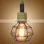 Retro Hemp Rope Industrial Loft Pendant Lamp Vintage Iron Cage Square Single Chandelier Light