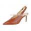 Ladies beautiful back elastic band design med heel pointed toe ankle strap sandals shoes other colors are available