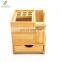 High Quality Bamboo Desk Square Pen Pencil Holder Stand Office Organizer With Tape Dispenser