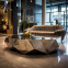 Stainless Steel Geometric Table - Polished Gold Ball Base, Smooth Top, Luxurious Interior (Modern Art Center)